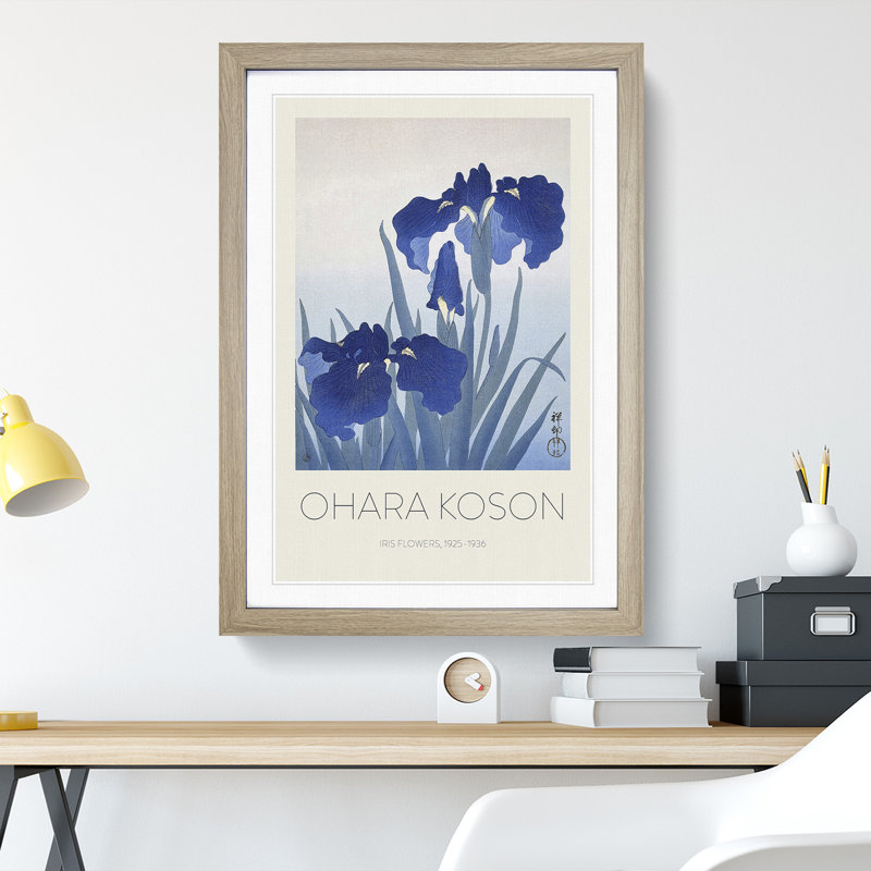 Blue Iris Flowers by Pierre-Auguste Renoir - Picture Frame Art Prints, Oak, 36cm H x 27cm W x 2cm D