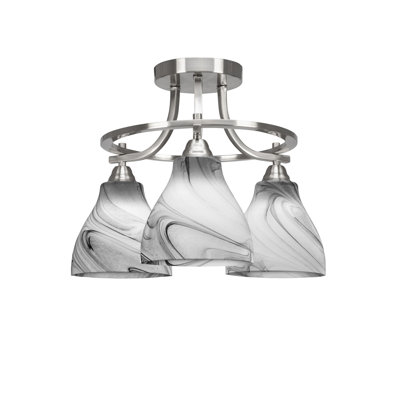 Charmi Paramount 3 Light Semi-Flush Shown In Brushed Nickel Finish With 6.25" Onyx Swirl Glass