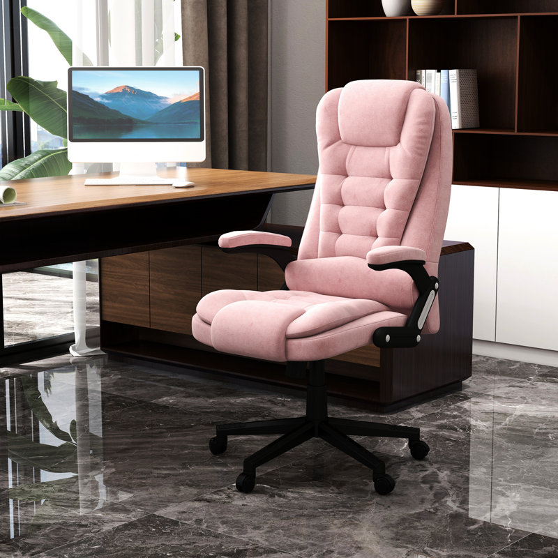 Mobilier de bureau chauffant, fauteuil de velours rose, confortable et ergonomique avec 6 massages vibrants, chauffage lombaire, siège inclinable, siège réglable