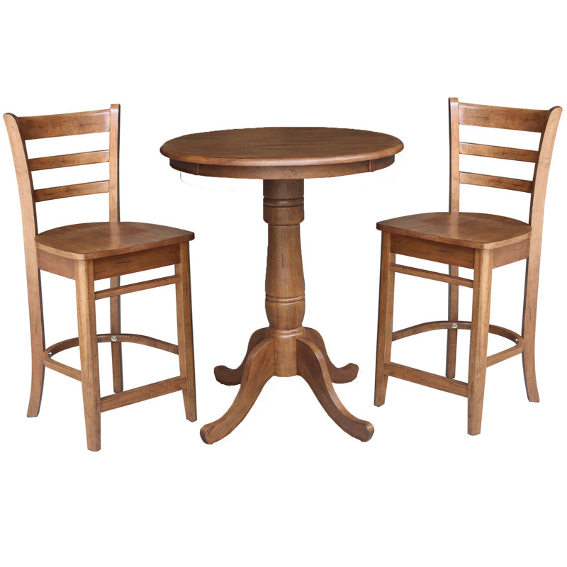 Dulse 3 - Piece Counter Height Solid Wood Dining Set, 35.1" H x 30" L x 30" W, Distressed Oak