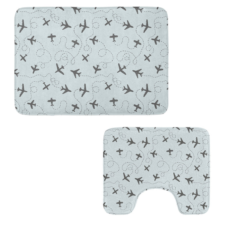 Ensemble de tapis de salle de bain gris et bleu 2 pièces