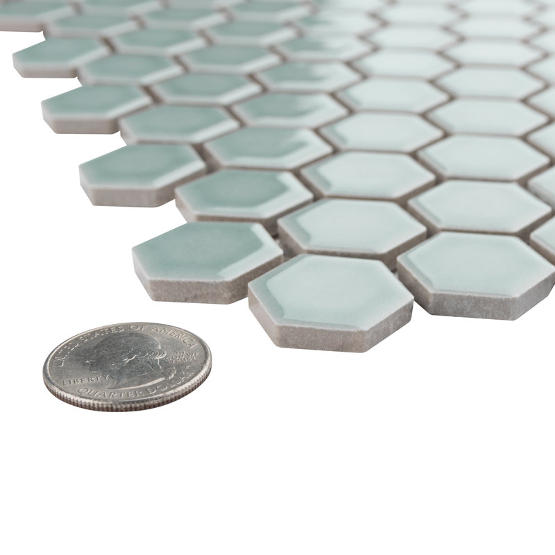 Tribeca 1" Hex Glossy 10-1/4 " x 11-7/8 " Porcelain Mosaic Floor and Wall Tile, Glossy Mist