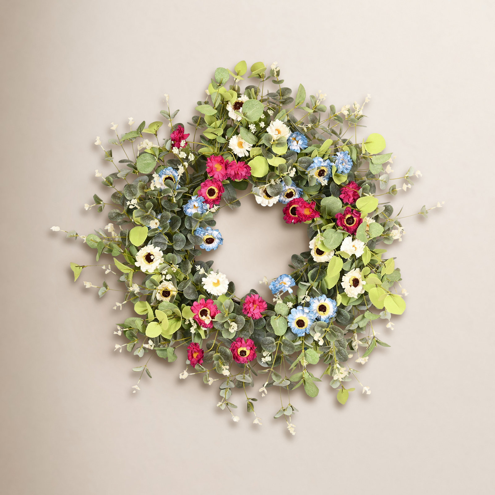 26" Artificial Everyday Eucalyptus Berry Daisy Front Door Wreath, Green