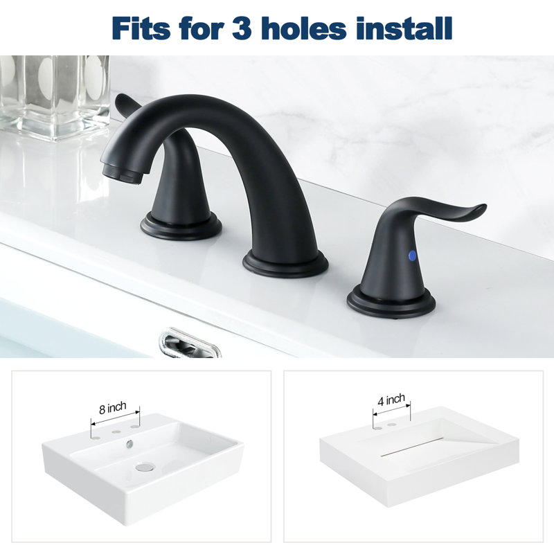 Robinet de salle de bain surdimensionné à 3 trous avec poignées doubles, Noir mat
