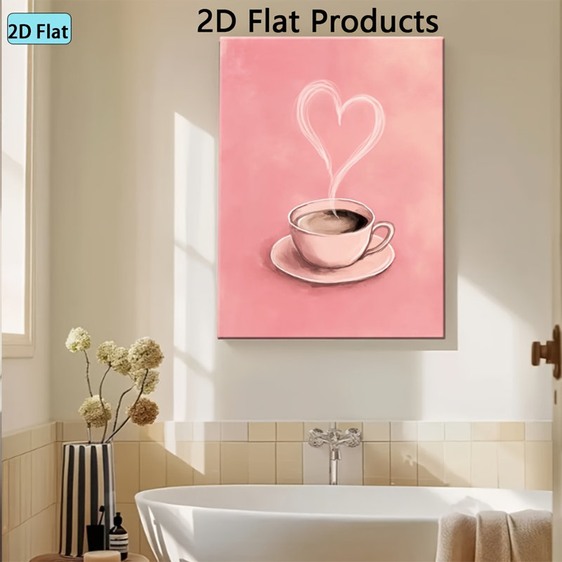 Impression sur toile Cozy Pink Coffee Cup Heart - Urban Studio, 24 * 16 pouces (60 * 40 * 2cm)