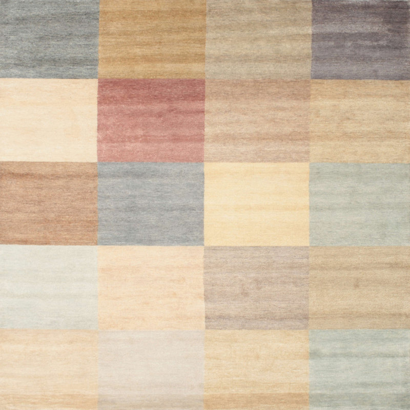 Tapis gris/rouge/bleu zone contemporaine, Carré 5 pi