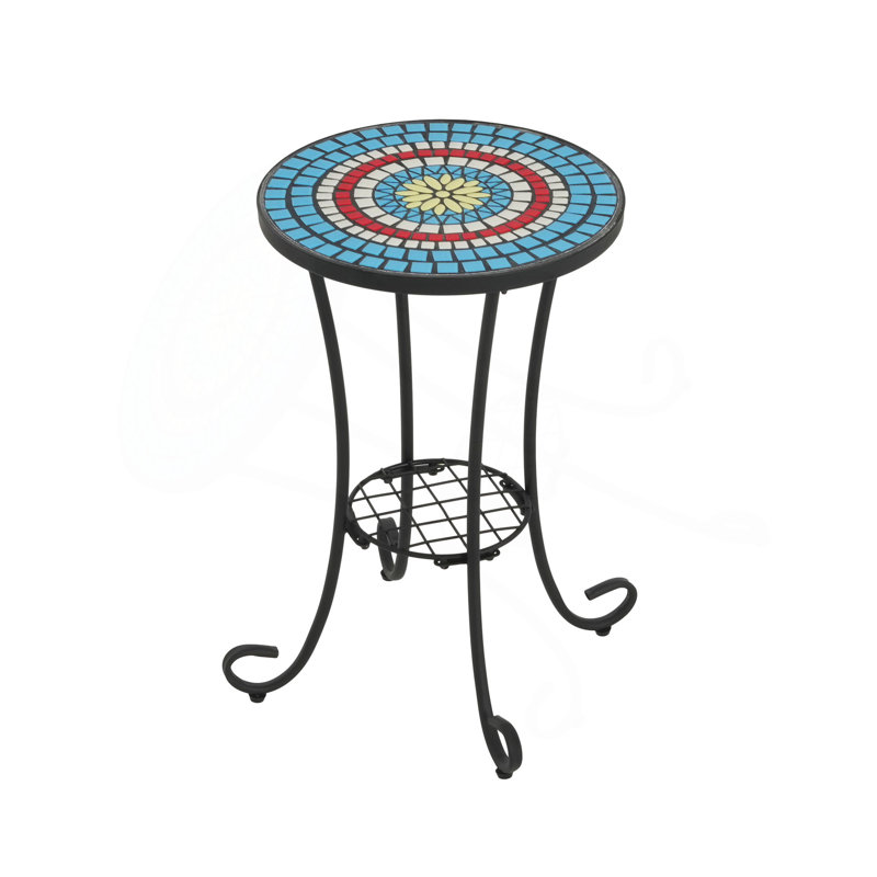 Patio Side Table With Shelf,Blue+Black
