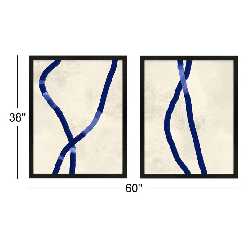 Blue Rope by Jacques Pilon - 2 Piece Single Picture Frame Print Set, 38" H x 60" W x 1.25" D, Black Framed
