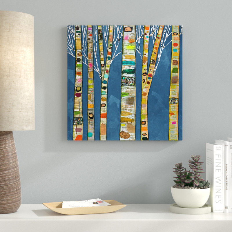 «Birch Trees On Cobalt» - Impression sur toile tendue, H 21 po x l 21 po, Toile tendue, Sans cadre