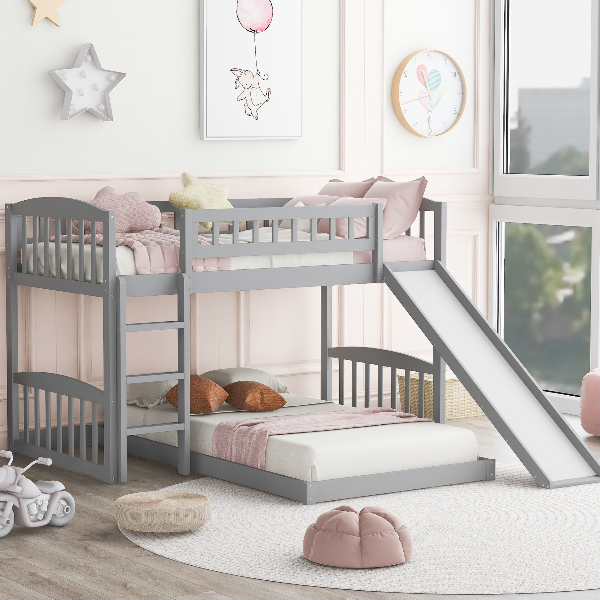 Latitude Run® Twin Over Bunk Bed, Gray - Solid Wood Construction For A ...