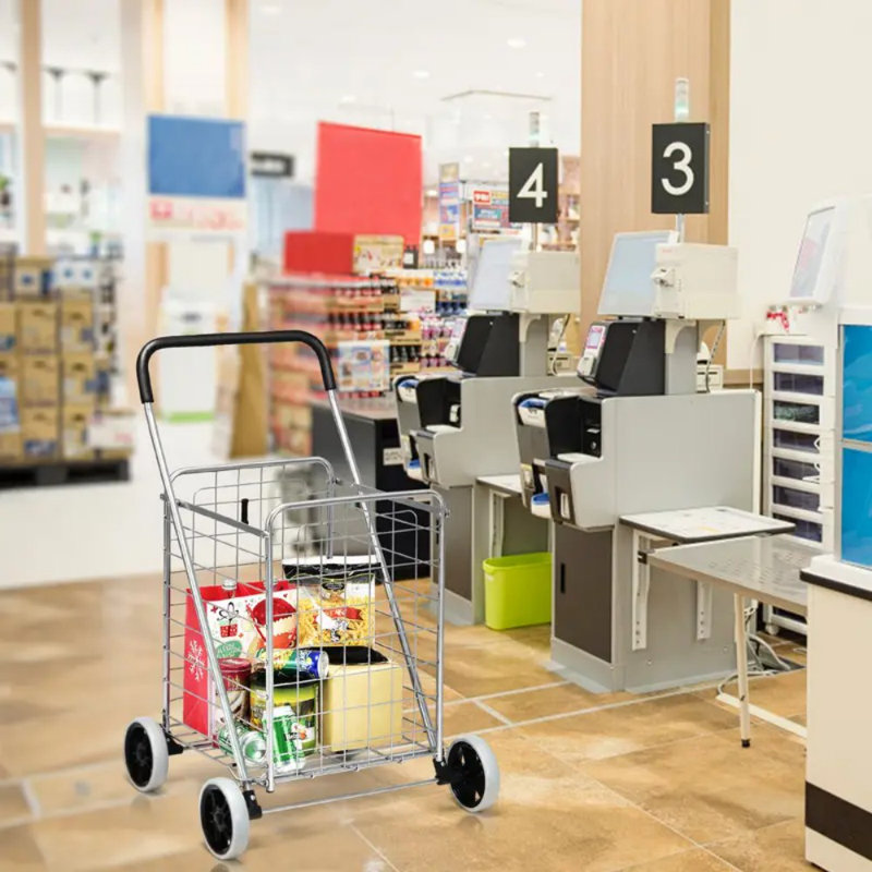 Chariot pliant pliable, chariot d'épicerie extra large léger avec roulettes pivotantes à 360 °, chariot utilitaire pliable portable pour la lessive, le magasinage, l'épicerie, les bagages, argent.
