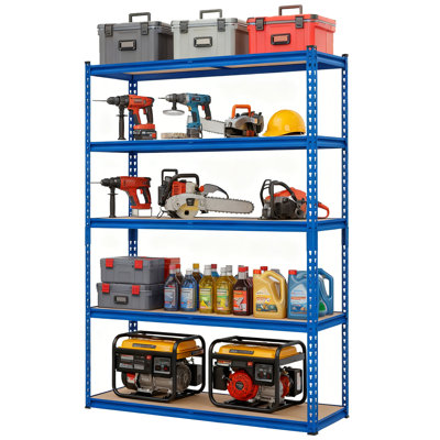 Heavy Duty Metal Storage Shelving Unit with Adjustable MDF Shelves, 5 Tier Garage, Warehouse, Basement, or Kitchen Organizer Rack
