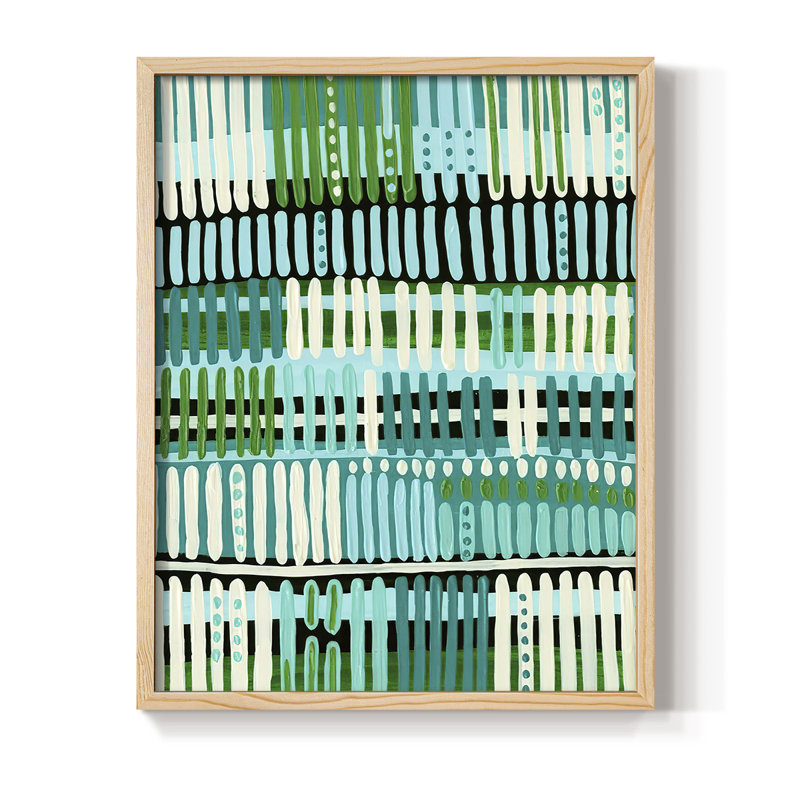 Teal Pattern II Framed Print - Solid Wood, H 15 po x l 12 po