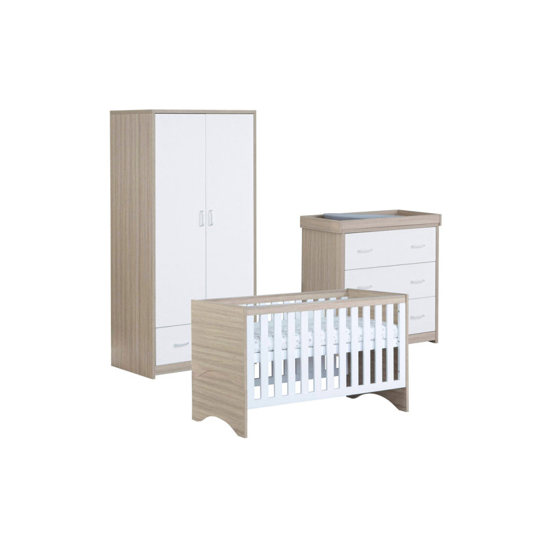 Veni Cot Bed 3-Piece Nursery Furniture Set, Oak/White