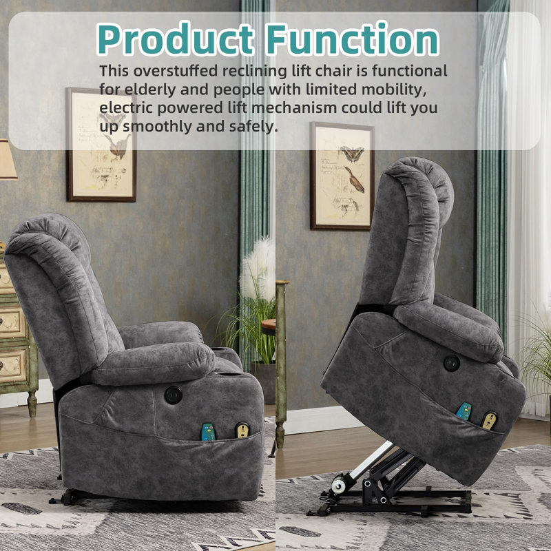 Fauteuil inclinable électrique lève-personne rembourré, Velours gris