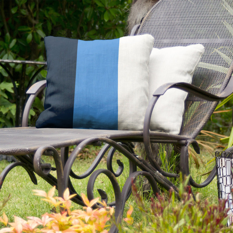 Striped Outdoor Reversible Throw Pillow, 16" x 16", White Side/Blue Mid