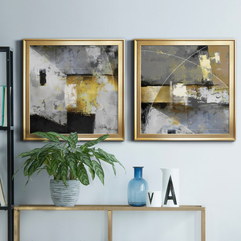 Uptown Tempo I - ensemble de 2 peintures sur toile encadrées, H 30,5 po x l 61 po x P 1,5 po, Or