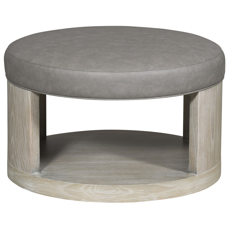 Michael Weiss Sweetbriar 28.5" Wide Round Cocktail Ottoman with Storage, Worthy Snow Polyester Blend, Havana