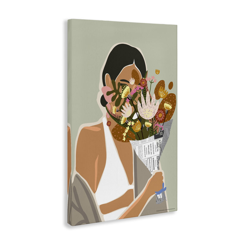 «Woman & Plant Bouquet», art mural sur toile par Reinders, H 36 po x l 24 po
