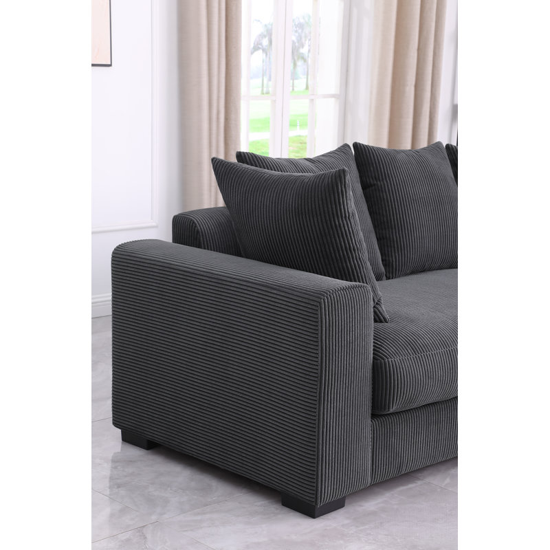 Canapé modulaire en velours côtelé Oakham, Velours côtelé gris foncé
