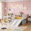 Lit mezzanine bas pour enfants avec glissoire, étagère de rangement mobile et garde-corps pleine longueur-1583563998