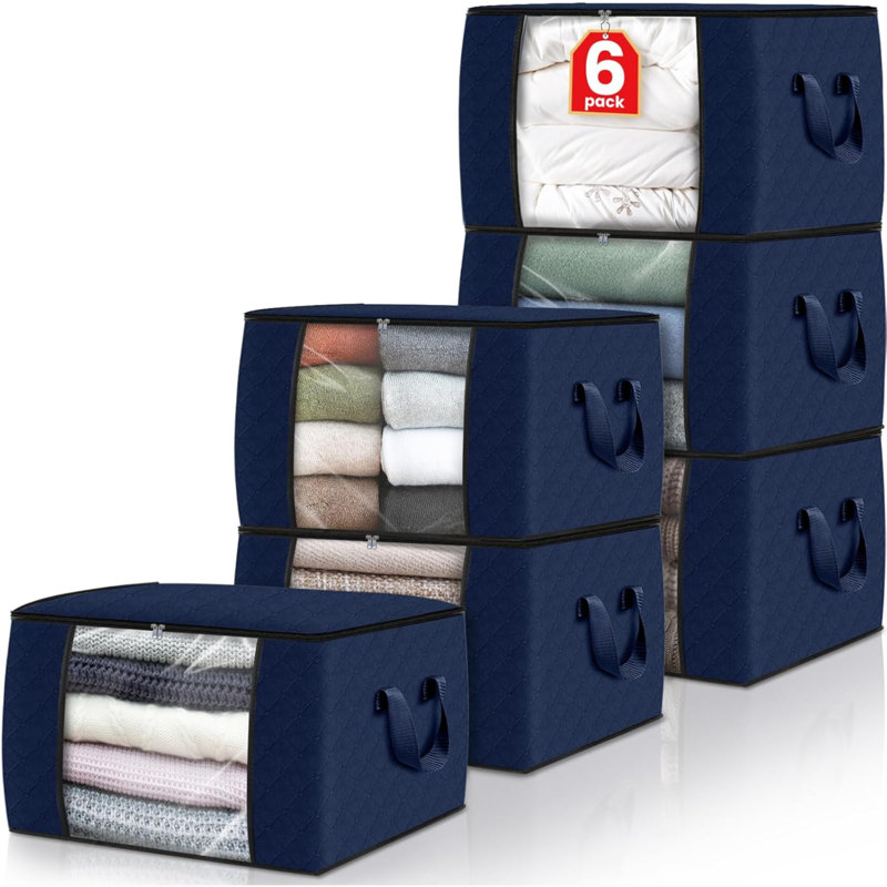6 Pack Clothes Storage, Foldable Thick Fabric Blanket Storage Bags, Storage Containers For Organizing Bedroom, Closet, Clothing, Comforter, Organization And Storage With Handle