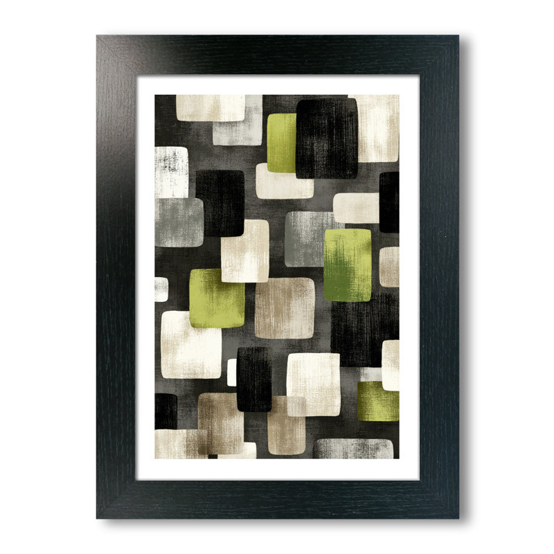 Minimal Scandinavian Wall Art Home Decor Giclee Art Print Olive Green & Charcoal Abstract Squares, Textured Midcentury 1 Piece Wall Art