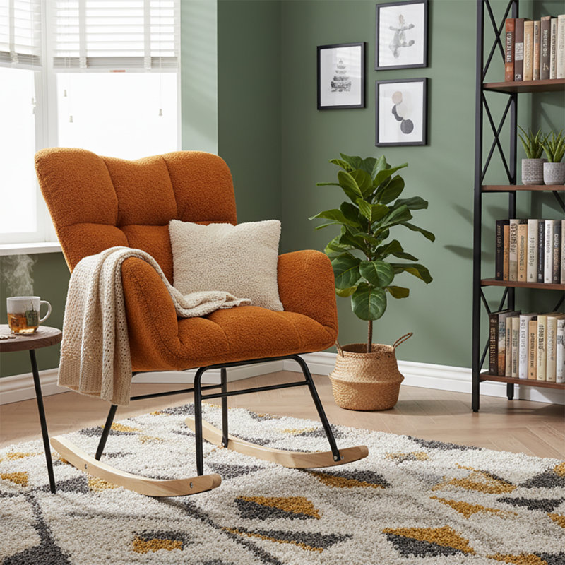 Chaise berçante rembourrée Modern Minimalist, Caramel