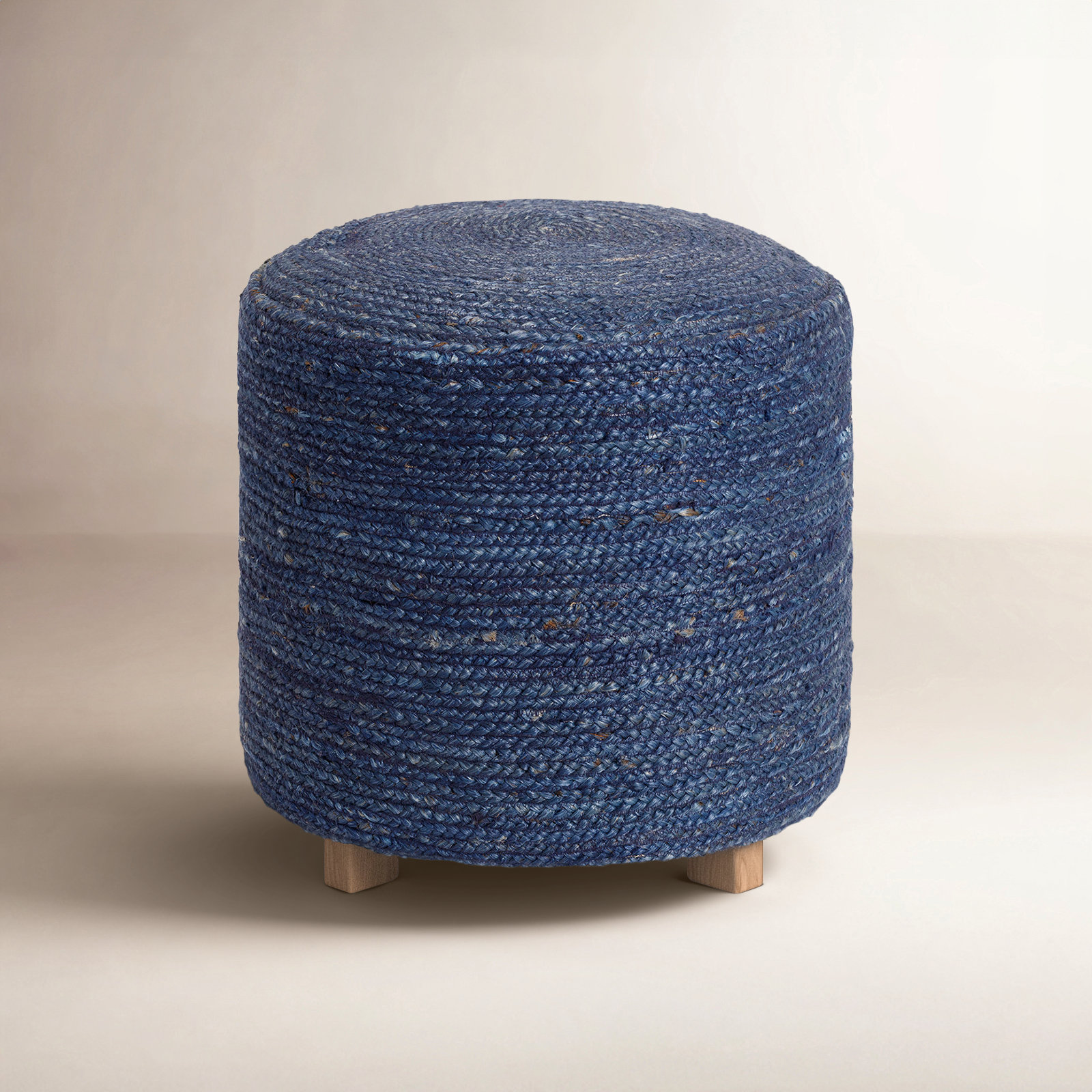 Kerrin Upholstered Ottoman, Dark Blue Jute