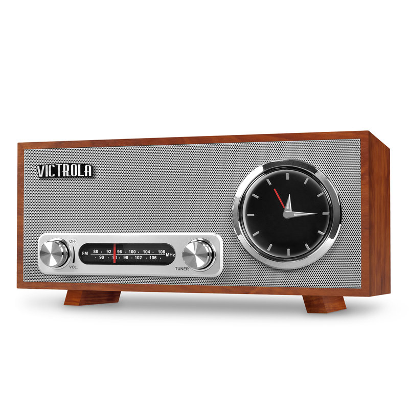 Analog Solid Wood Electric Tabletop Clock with Alarm, Mahogany
