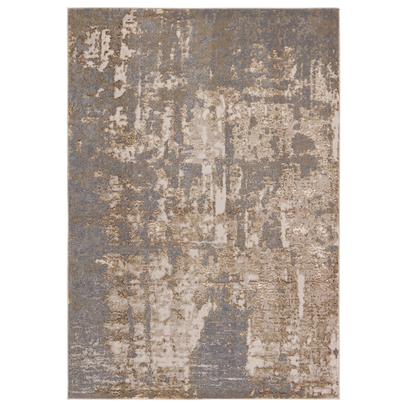 Tapis en polypropylène / polyester abstrait tissé à la machine en doré / gris, Tapis de couloir 2 pi 2 po x 8 pi