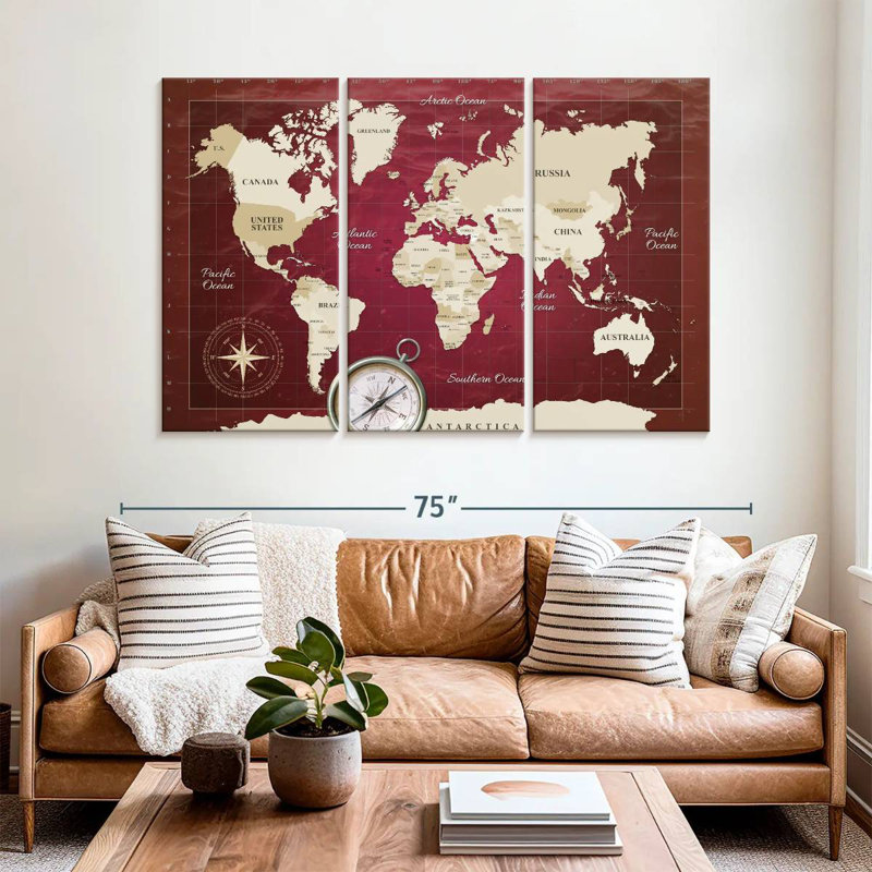 Carte du monde en Alimar, H 42 po x l 65 po