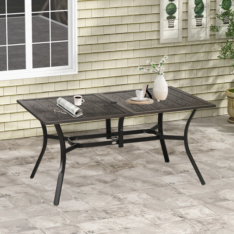 Glenna Rectangular Metal Outdoor Dining Table With Umbrella Hole , 150cm cm W 96cm cm D