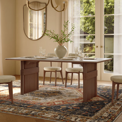 71" Modern Sintered Stone Dining Table with  Solid Wood Legs，Double-Layer Tabletop