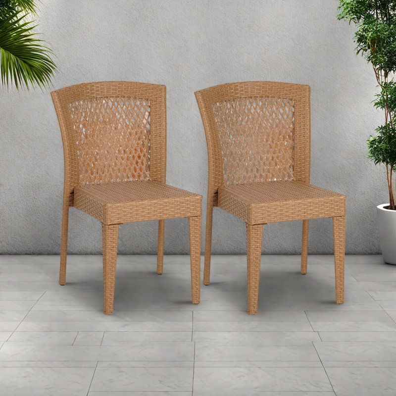 Ensemble de 2 chaises empilables, Marron clair