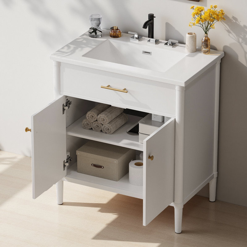 Meuble-lavabo à profil incurvé 31 po avec lavabo en céramique, Blanc
