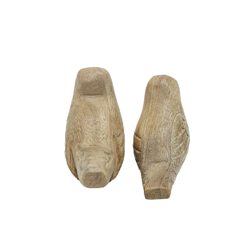 Ensemble de 2 oiseaux décoratifs sculptés en bois naturel 