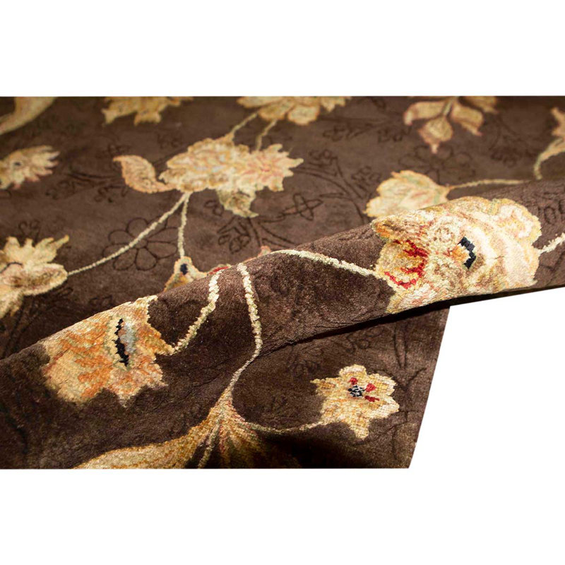 Tapis brun / beige de haute qualité noué à la main