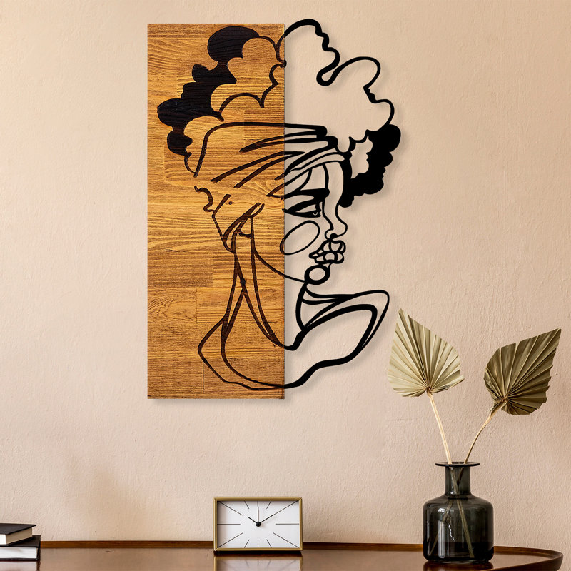 Elegant Decorative Wooden Wall Accessory, Black & Light Walnut, 12.9 x 1.2 x 19.7 inches | 50% Real Wood (Thickness: 1.2 inches) & 50% Metal (Thickness: 0.06 inches) | Easy Wall Mount Design, Unique Color Variations for Stylish Home Décor