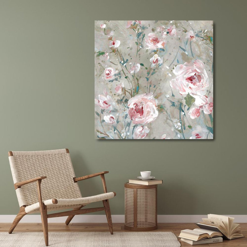 Art sur toile tendue avec la galerie Carol, Carol: «Delicate Pink Blossoms I», H 28 po x l 28 po