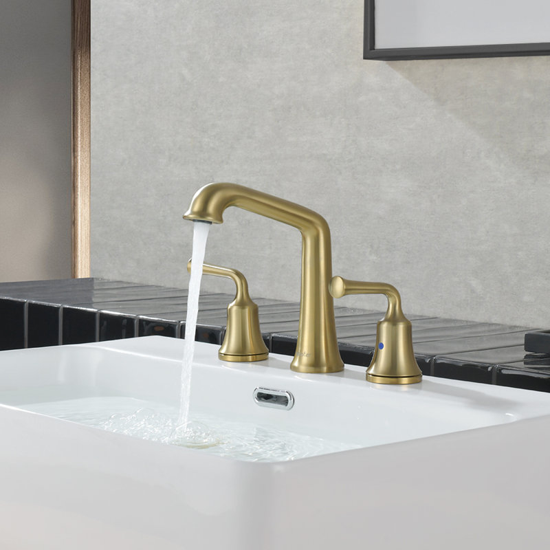 Widespread 2-handle Bathroom Faucet with Drain Assembly, Brushed Gold