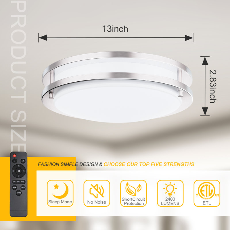 Kalium LED Flush Mount Ceiling Light with Remote 2 Pack 13 Inch Flush Mount Ceiling Light Fixture,24W 3000K-6000K Adjustable Color Temperature,Dimmable Lighting Fixtures for Kitchen Bedroom Hardwired Installation