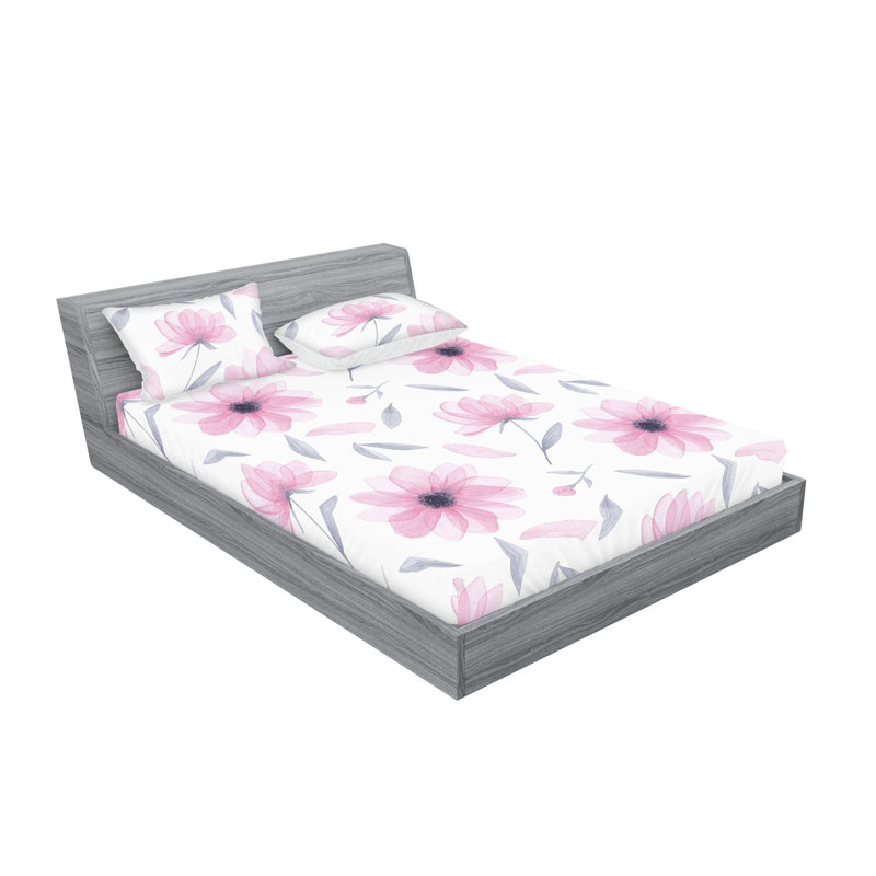 Ambesonne Fitted Sheet & Shams 3 Pcs Retro Botany Exotic Leaves Calking Pale Rust Seafoam Emerald
