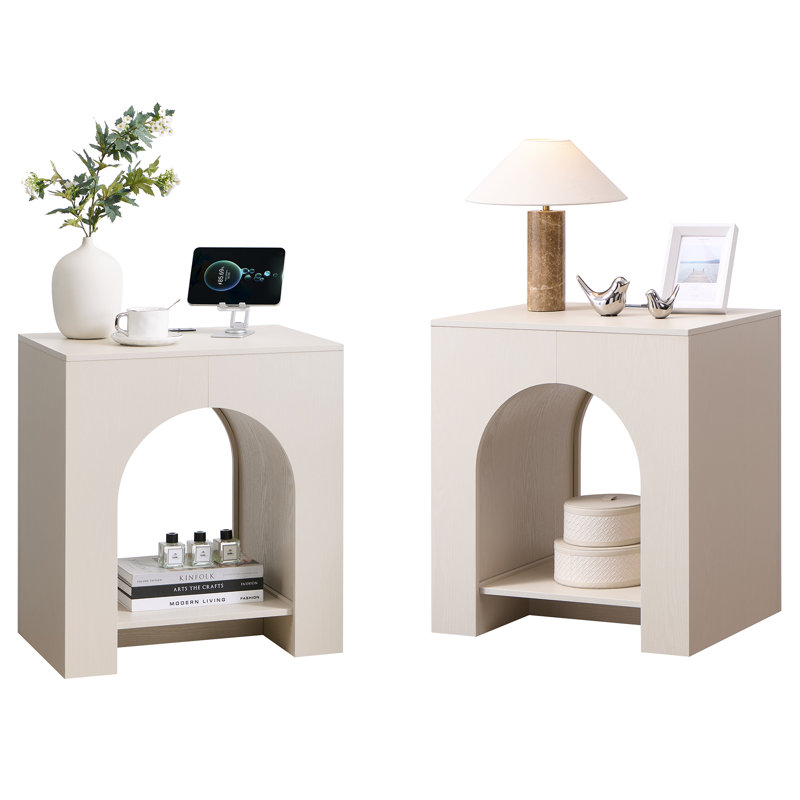  Ensemble de 2 tables de bout arquées avec station de charge Type-C, buffet de chambre à coucher moderne de 22 po avec tablette arquée