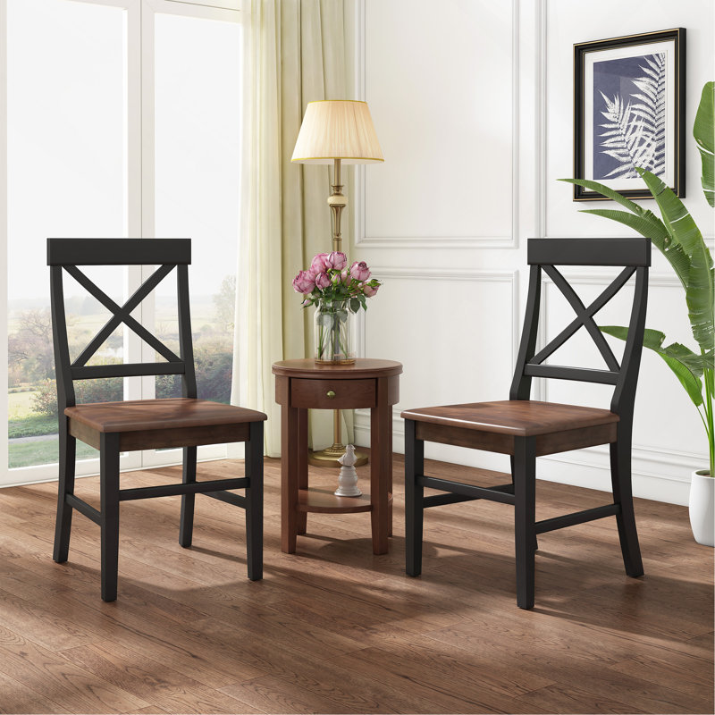 Chaises de salle à manger en bois d'acacia, noir / noyer (ensemble de 2)