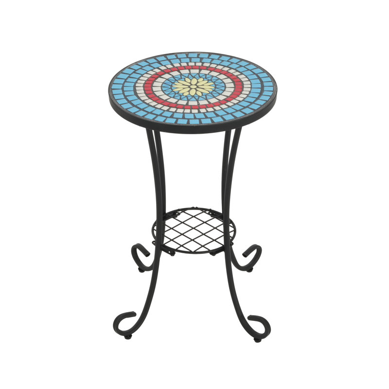 Patio Side Table with Shelf,Blue+Black