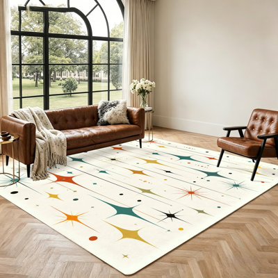 Tapis à motif d'étoiles abstraites, tapis de salon moderne du milieu du siècle, tapis de sol géométrique vintage pour chambre, couloir et décoration intérieure