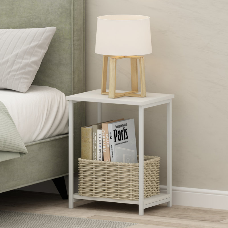 Table d'appoint en hauteur avec tablettes, Plateau en bois de pin ambré / base noire, H 19,7 po x l 15,2 po x P 11,7 po