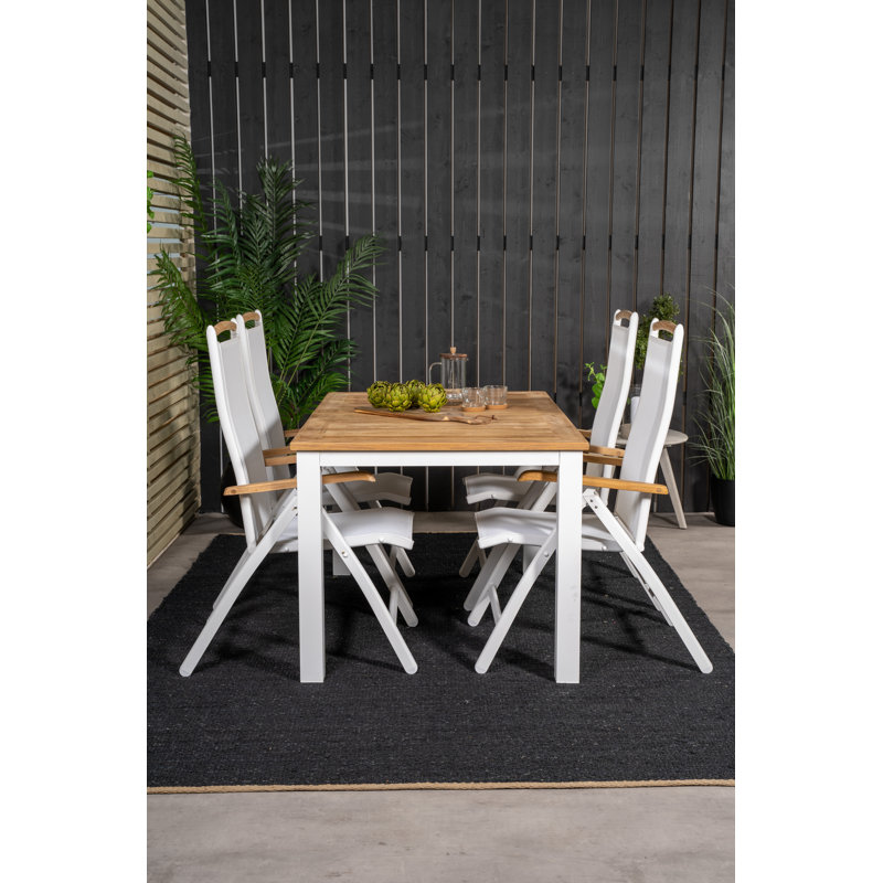Navya 4 - Person Teak Patio Dining Set with Extendable Rectangular Table