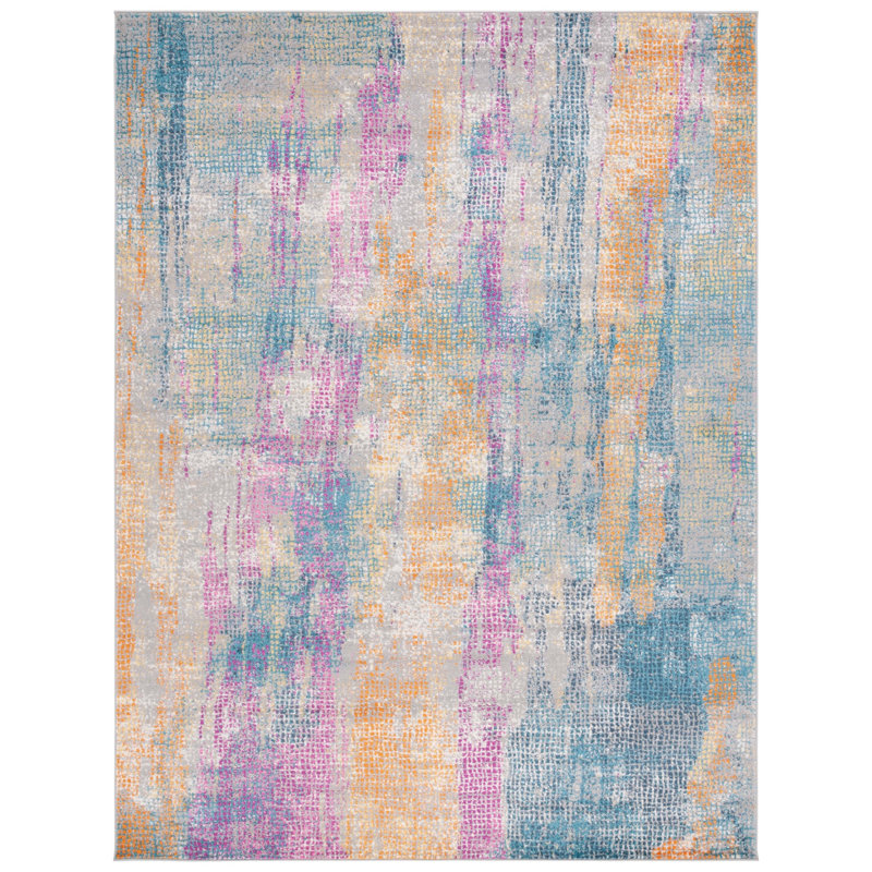 Felty Abstract Blue/Fuchsia Area Rug, Rectangle 8' x 10'